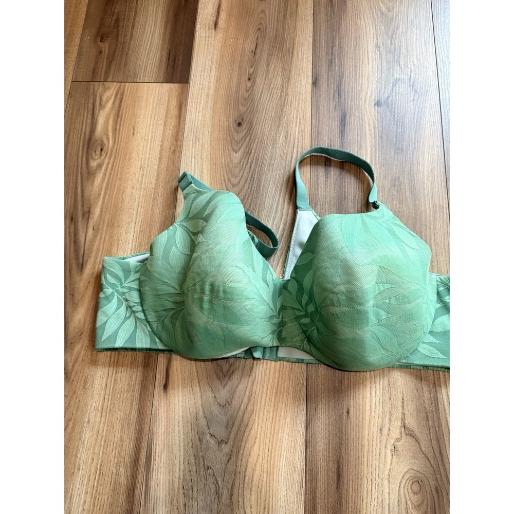 Cacique Bra 44DD Underwire Green Tropical Padded T-shirt Support